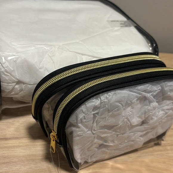 Set of Clear (black and gold trim) zipper organizer bags makeup, travel set of 3 - Picture 4 of 5